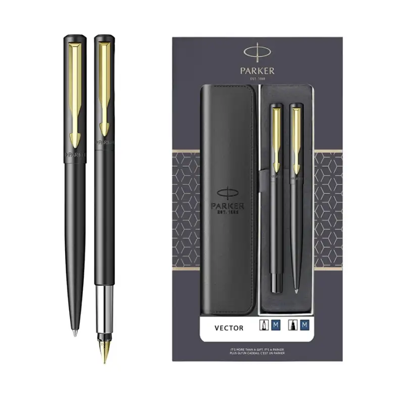 Набор Parker Vector – перьевая ручка + шариковая ручка Black GT + футляр